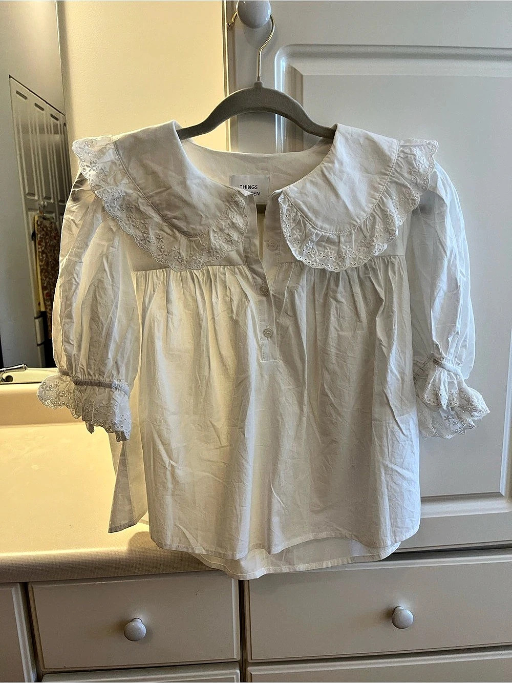 Things Between White Eyelet Peter Pan Collar Top Small Like New